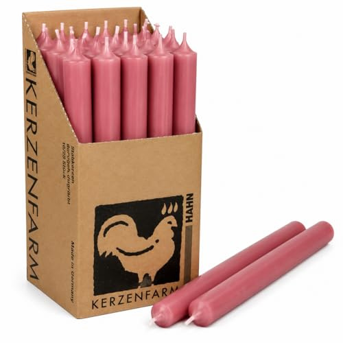 Candele extra lunghe, rosa antico, 25 cm (250 mm), Ø 2,2 cm, colorate e antigoccia, prodotte in Germania, candele farm Hahn – 12 ore di durata – a scelta 10 o 25 pezzi (10, rosa antico)