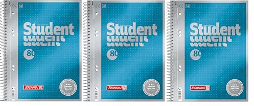 BRUNNEN Collegeblock Premium Student | A5, punktiert, 80 Blatt, blau (3er Pack)