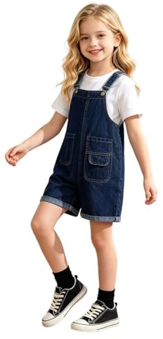 Generico Salopette in Denim per Ragazze Bambini con Regolabili Lavaggio Polsino Tuta Jeans Estiva Casual Corta Vestibilità Ampia con Tasche Spallineleggero Pantaloncini
