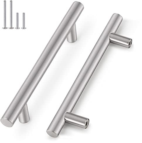 Probrico 5 X Brushed Nickel Stainless Steel Kitchen Cabinet T Bar Handle Furniture Drawer Pulls Cuoboard Knobs PD201HSS128(128mm Hole centers/192mm Long) UK Domestic Delivery