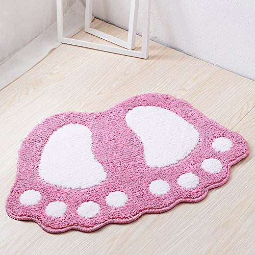 Tapis de bain antidérapant, tapis de cuisine à séchage rapide pour salle de bain, absorbe le fond de l'eau pour la chambre à coucher, cuisine, couloir, entrée, coton, rose, grand (67 * 48CM)