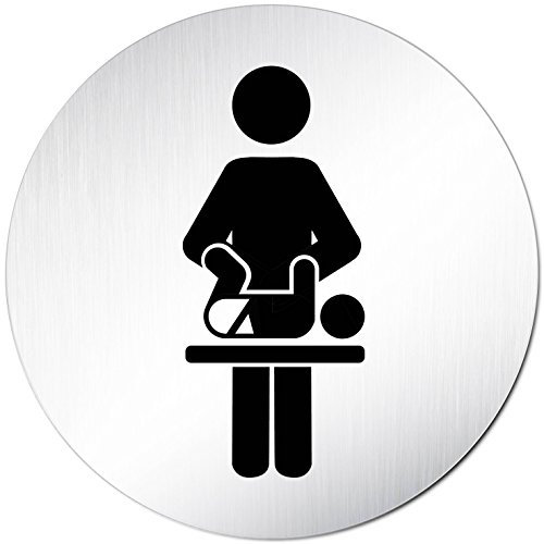 Türschilder24 XXL Türschild • Ø 100 mm rund • Toilettenschild Wickeln/Wickelraum • aus veredeltem Aluminium Vollmaterial • geschliffene Edelstahloptik • 100% Made in Germany