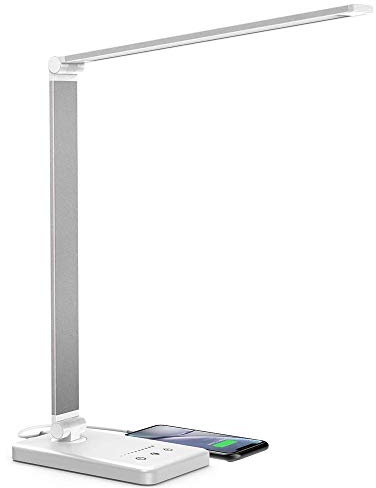 Lampada da Scrivania LED, Lampada da Tavolo, 5 Modalità Colore, 10 Luminosità Dimmerabili, Funzione di Cronometraggio, Tocco-Controllo, Ricarica USB per Smartphone