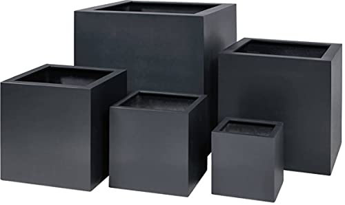 Fleur Ami - Bac Fibres de Verre renforcé 60x60cm H60cm Ext. Cube Anthracite Mat - dimhaut: H 60 cm - Couleur: Gris Anthracite