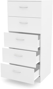 DORMIDAN- Sinfonier 5 cajones guías metálicas, cómoda Dormitorio, Altura 110cm. (Blanco)