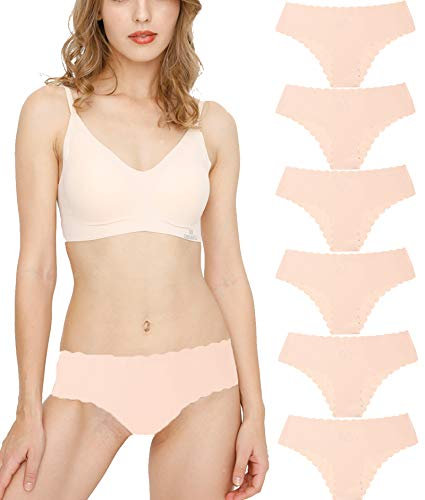 Donpapa Damen Unterwäsche Nahtlos Slips Seamless Panties Hipster Mikrofaser Bequeme Unterhosen Streifen Bikinis Taillenslips 6 Pack (Beige S)