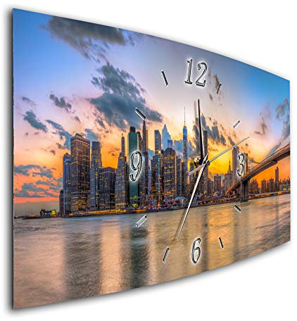 BM Funk Quarz Wanduhr Funkwanduhr Funkwanduhren Funkuhr Funkuhren kein Ticken lautlos geräuschlos leise modern ohne Tickgeräusche groß XXL Wohnzimmer Küche Skyline New York USA 8054-1a