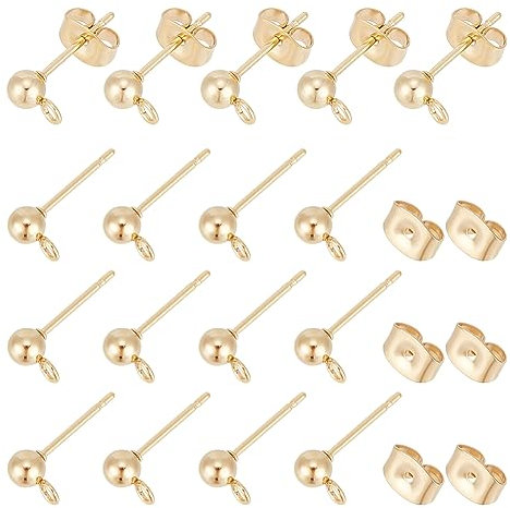UNICRAFTALE 100 pieza (50 pares) Pendientes de Acero Inoxidable con Perno de 0.7 mm Componentes de Perno de Oreja Pendientes de Poste de Bola con Pernos para Hacer Aretes 15x7 mm Bola de 4mm