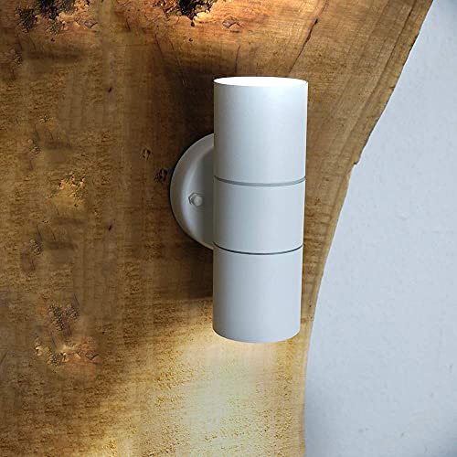 Dapo LED Edelstahl-Außen-Wand-Leuchte-Lampe Bornholm 2 weiß, up and down, IP44, Fassung: GU10 x 2, à 7W Balkon-Terrassen-Keller-Leuchte-Lampe (2-flammig)