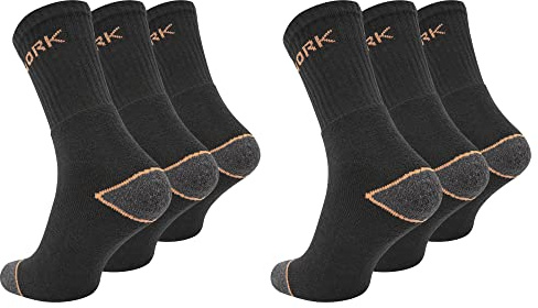 Paolo Renzo Arbeitssocken 6 Paar Robuste Atmungsaktive Work Socks Berufssocken Work Socken Größe 43/46 Orange/Schwarz