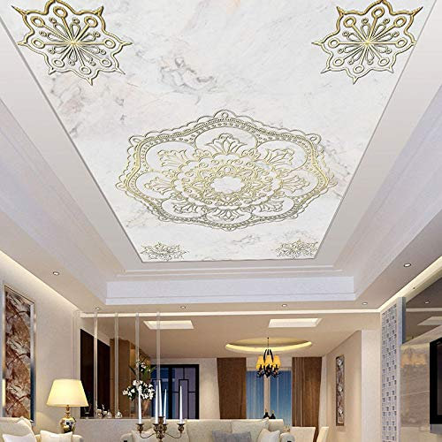 HGFHGD 3D Plafond Papier Peint Motif Marbre Salon Plafond Mur Art Déco Plafond Fond Mural Sticker Mural