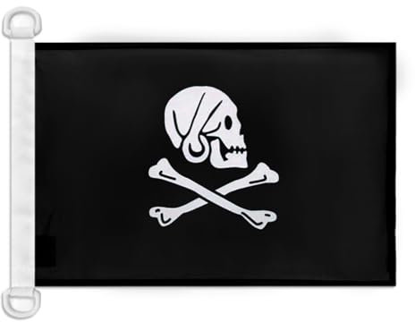 AZ FLAG Bootsflagge Pirat Henry Avery Schwarzer 45x30 cm, Aussenverwendung - Piraten Totenkopf Bootsfahne Aus Gestricktem Polyester Mit Plastikringen