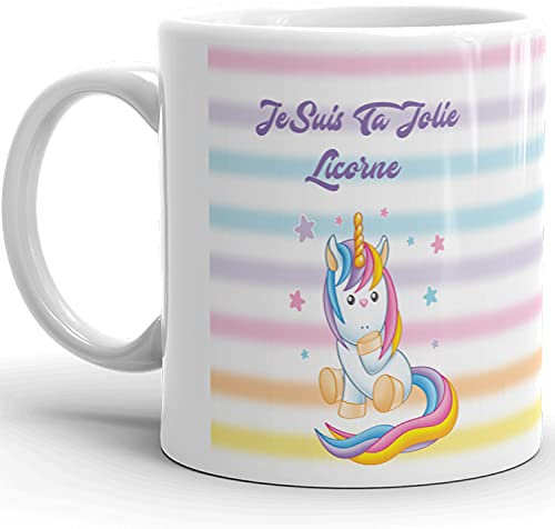 Kalféa Mug enfant Tasse je suis ta jolie licorne décoration pastel Mug Haute Qualité Idée Cadeau Originale Noël Anniversaire Fête pour donner le sourire au petit déjeuner