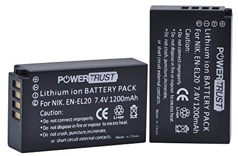 PowerTrust 2Pcs EN-EL20 EN-EL20a Camera Battery for Nikon Coolpix P950, P1000, Coolpix A, 1 V3, 1 AW1, 1 J3, 1 J2, 1 J1