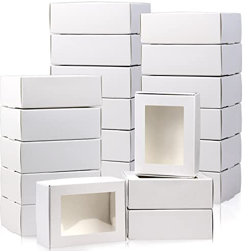 BadenBach Kleine rechteckige Kraftpapierboxen mit transparenten Fenstern, 8,5 x 6 x 3 cm, Mini-Seifengeschenk, Geschenkschachtel für Bäckereien, Süßigkeiten, Schokolade, Verpackung, Schmuck, Hochzeit
