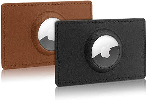 WALLFID AirTag Wallet Portemonnaie Leder Kartenhalter für Apple AirTag,Portemonnaie in Kreditkartengröße (Braun-schwarz)
