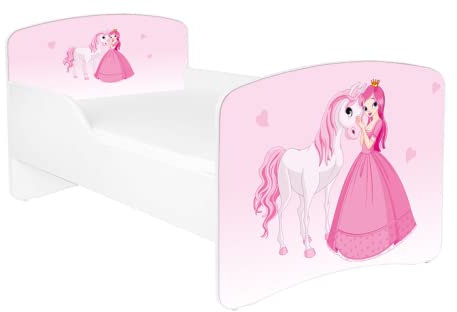 AS-TOR Kinderbett Jugendbett Dora 80x160 mit Matratze - Bett Schlafzimmer Kindermöbel Kinderbetten für Mädchen, Hochwertige Möbelplatte, Solide und Sicher, Rosa Prinzessin