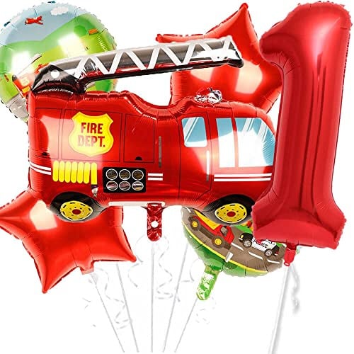 Ballon Set * FEUERWEHR * als Deko für Kindergeburtstag und Fire Fighter Mottoparty | mit Zahlen von 1 bis 9 | Geburtstag Party Feuerwehrmann Kinder Ballondeko Partydeko, Edition: 1. Geburtstag