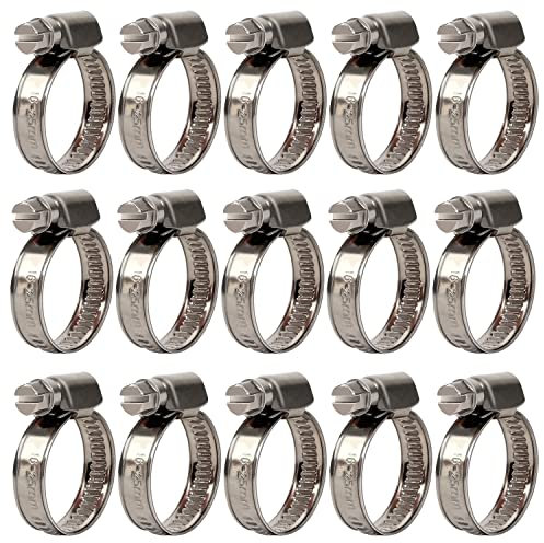 15 Stück Schlauchschellen-Set, Verstellbare Edelstahl-Rohrschellen, 16–25 mm Schlauchklemmen-Sortiment-Kit für Hausgasleitung, Wasserleitung, Waschmaschine, Fahrzeug