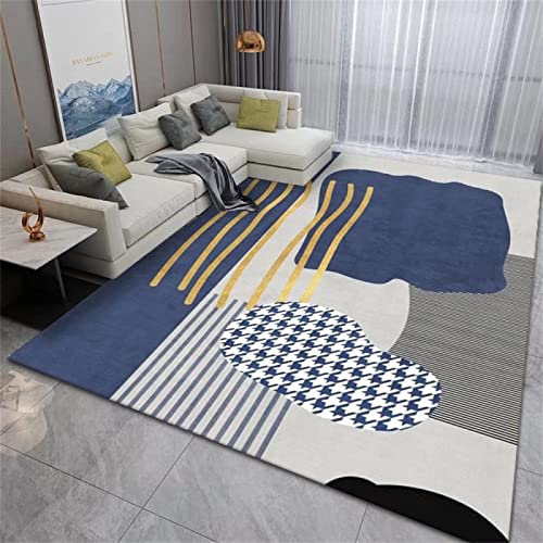 RUGMRZ Tapis Moquette Sol Carreaux De Ciment étanche à la poussière Moderne Géométrique Bleu Poils Ras Décoration Salon Salle Manger Résistant Aux Taches Long 50 x 80 cm