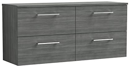 nuie ARN524W2 Arno Modern Bathroom Wall Hung 4 Drawer Double Vanity Unit with Colour Worktop, Anthracite
