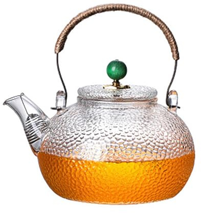 Théière en verre de 950 ml résistant à la chaleur en verre théière bouilloire avec filtre amovible, plaque de cuisson sûre théière avec poignée anti-brûlure Design bouilloire