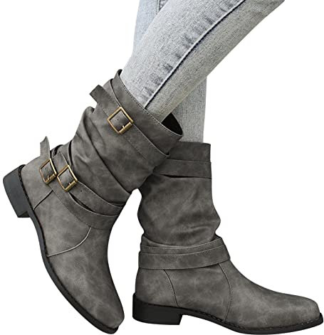 Kobilee Stivali Alti Donna Curvy Caldo Elasticizzati Stivaletti Invernali Sexy Vintage Larghi Stivali Cowboy Camoscio Pelle Sopra il Ginocchio Western Boots Anfibi Morbidi con Tacco