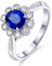 Bishilin Weißgold Ring 750 Damen Echt, Verlobungsringe Blume mit 1.5ct Oval Saphir Eheringe Diamant Trauringe Nickelfrei Größe 60 (19.1)