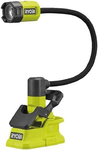 Ryobi RLCF18-0 Torcia Flessibile 18V con Pinza, Batteria Non Inclusa, Luce LED Fino a 400 Lumen, con 2 Modalità di Illuminazioni, per Distanze sia Brevi che Ampie, Collo di 40 cm Flessibile