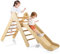 COSTWAY 2 in 1 Set da Arrampicata con Scivolo per Bambini, Triangolo di Arrampicata in Legno Regolabile a Gradi, Giocattolo per Arrampicarsi all’Interno, 1 Anno+ (Naturale)