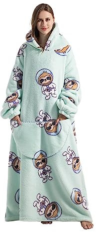 Extra lange, übergroße Decke, Hoodie, tragbare Decke mit Ärmeln und Taschen, super warm und gemütlich, Fleece-Überwurf, riesiges Sweatshirt für Damen und Herren