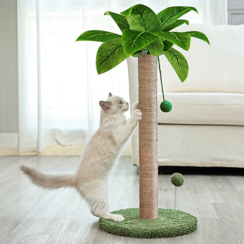Dohump Poste rascador para Gatos, 66 cm con Cuerda de sisal de Primera Calidad, Adorable árbol para Gatos con Juguete Colgante y Bola de Resorte para Gatos pequeños de Interior