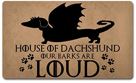 House Of Dachshund Our Barks Are Loud Game Of Throne, Fußmatte für den Außenbereich, lustige Fußmatte, Herbst-Willkommens-Matten, niedliche Badezimmer-Fußmatte, Schuhmatte, Veranda, 50 x 80 cm