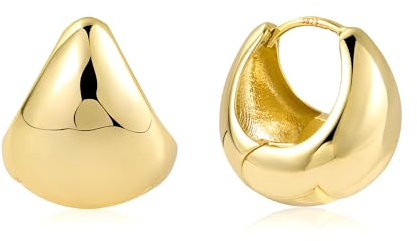 Small Gold Hoop Earrings for Women, 14K Goldplated Chunky Cartilage Huggie Earrings, Wide Thick Lightweight Mini Hoops for Girls