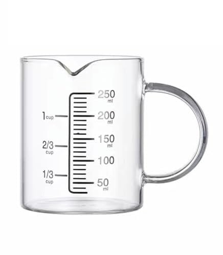 Soulnioi 250ML Glass Measuring Jug Cup with Handle Clear Measurements for Baking Cooking Liquid, Easy to Read High Borosilicate Glass Beaker
