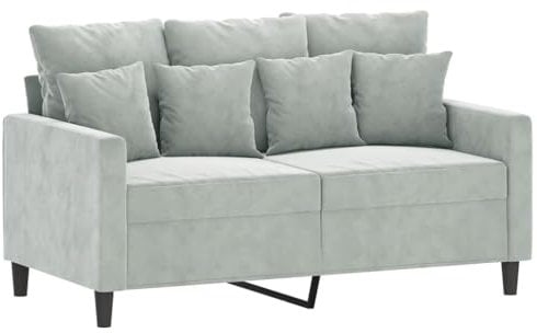 vidaXL Sofa 2-Sitzer, Loungesofa Couch mit Armlehnen Rückenkissen, Wohnzimmersofa Designsofa Metallgestell, Sitzmöbel Zweisitzer, Hellgrau Samt