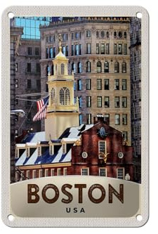 Femer Blechschild Reise 12x18cm Amerika USA Boston Architektur Schild