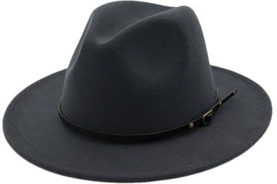 Dcvmvmn Filzhut für Damen und Herren, Retro-Stil, breite Krempe, Kunstwolle, Fedora-Hüte mit Gürtelschnalle, Panama EN8, Jazzhut, Dunkelgrau 9, 59 bis 60 cm, Dunkelgrau 9, Einheitsgr��e