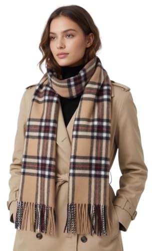 MA.AL.BI 1947 Schal aus 100 % reiner Wolle, hergestellt in Italien, Unisex, Schottenkaro, Lieferung in Geschenkbeutel., beige, One size