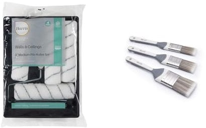 Harris 102012009 Seriously Good Walls & Ceilings Paint Roller Set 9in & Seriously Good Walls & Ceilings No Loss Paint Brushes | 3 Brush Pack | 1, 1.5, 2