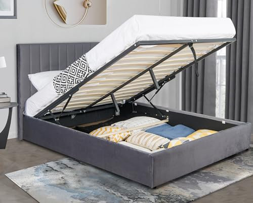 Blisswood Ottoman Bed With Memory Foam Mattress, 4ft Small Double Upholstered Bed Frame, Ottoman Bed With Storage & Wooden Slats Small Double Bed Frame (Mattress Include)