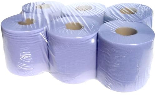 6X Blue Roll 2ply Embossed Centre Feed 44m Approx. Recycled and Recyclable Hygiene, Commercial/Kitchen Use Paper Hand Towel Cleaning Wipes Disposable Kitchen Tissue