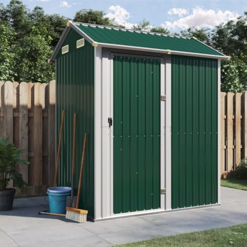 Tidyard Garden Tool Sheds,Outdoor Garden Storage Shed, Tool Storage House, Metal Gardening Tool Storage with Roof and Doors Green 192x152.5x237 cm Galvanised Steel Garden