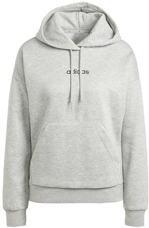 adidas Donna Essentials Linear Fleece Hoodie, Medium Grey Heather/Black, S