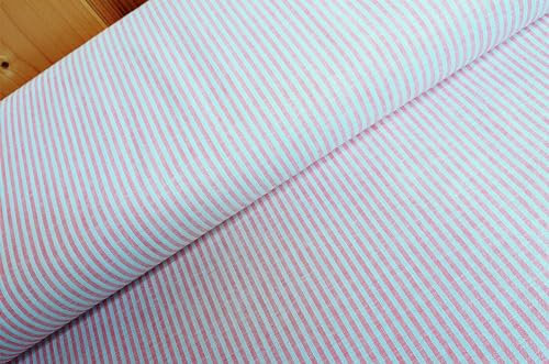 Halbleinen Meterware Streifen - Leinenstoff gestreift - Leinen Baumwolle - Leinengemisch bedruckt - Sommerleinen maritim - Leinengewebe *ab 50 cm, Farbe: 011 rosa