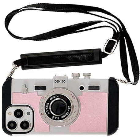 QoKcoahn Emily in Paris Phone Case for iPhone 14 Pro,Kawaii 3D Cartoon Vintage Camera Case with Long Lanyard Silicone PC Crossbody Phone Case Shockproof Protector Women Men for iPhone 14 Pro