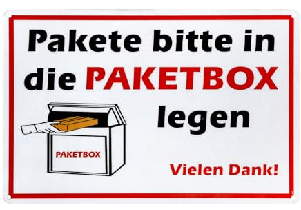 TNSLAND Paketbox Schild Pakete bitte in die PAKETBOX legen 20 x 30 cm, Paketbox Aufkleber Aluminium, Paketbox Paket Box Kennzeichnung mit UV-Schutz