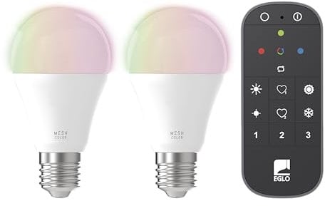 EGLO connect.z 2er Set Smart Home LED Leuchtmittel E27, A60, ZigBee, App und Sprachsteuerung Alexa, mit Fernbedienung, dimmbar, warmweiß-kaltweiß, RGB, 9 Watt, Glühbirne opal weiß