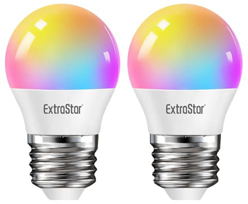 EXTRASTAR G45 E27 Smart Bulb, Alexa Light WiFi LED Golf Ball Bulbs, 6W 600lm, WiFi RGB Color Dimmable Multicolor + Warm or White Light, Compatible with Alexa and Google Home, Pack of 2
