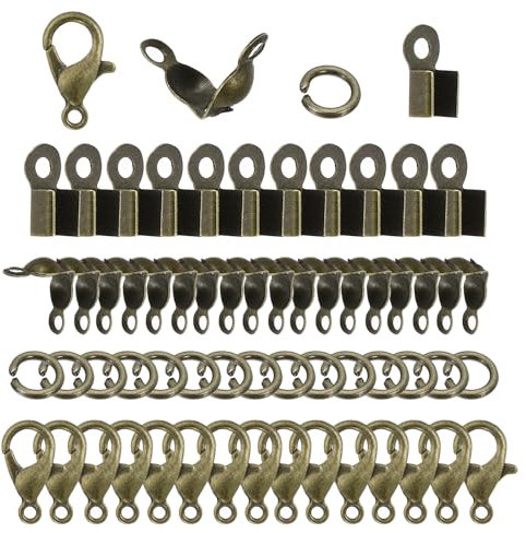 PATIKIL Schmuck Zubehör Set 50Stk Karabiner Verschluss 150Stk Perlen Spitzen Knoten Abdeckungen Offene Biege Ringe 150Stk Falt Umschlag Kordel Endkappen Bronze